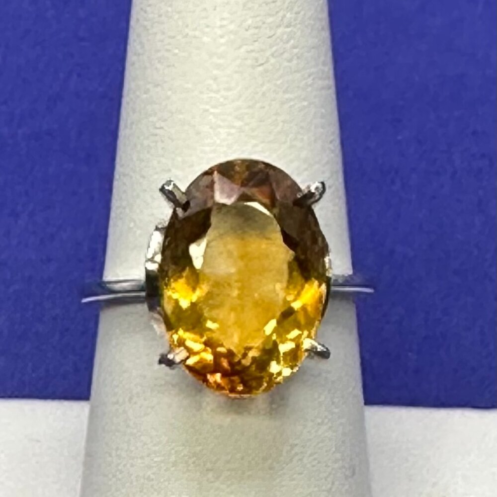 Large Natural Citrine Stone Ring on Silver Base.  Size 8. - Picture 3 of 14
